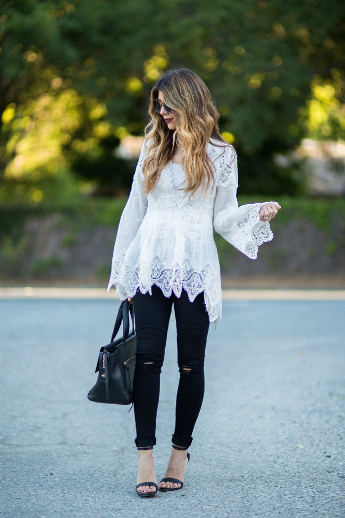 White Lace Top + Black Jeans | The Girl in the Yellow Dress