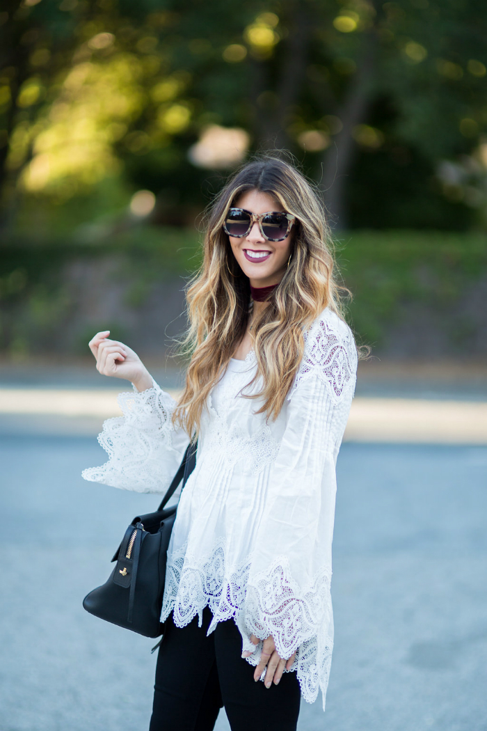 White Lace Top + Black Jeans | The Girl in the Yellow Dress