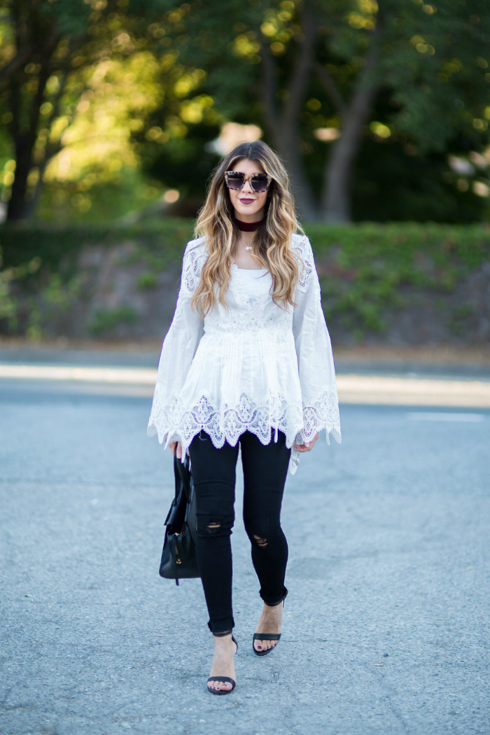 White Lace Top + Black Jeans | The Girl in the Yellow Dress