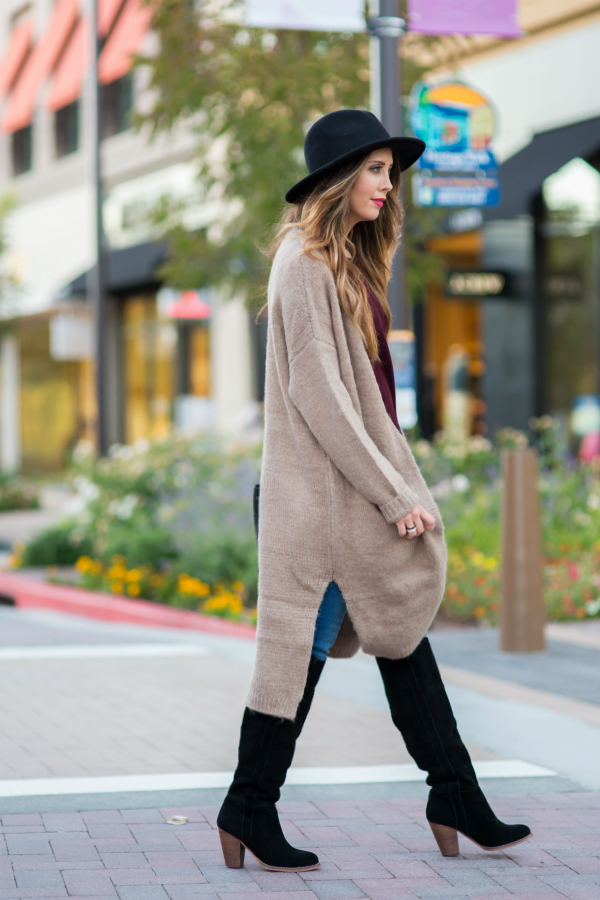 Long Cardi and OTK Boots for fall fashion