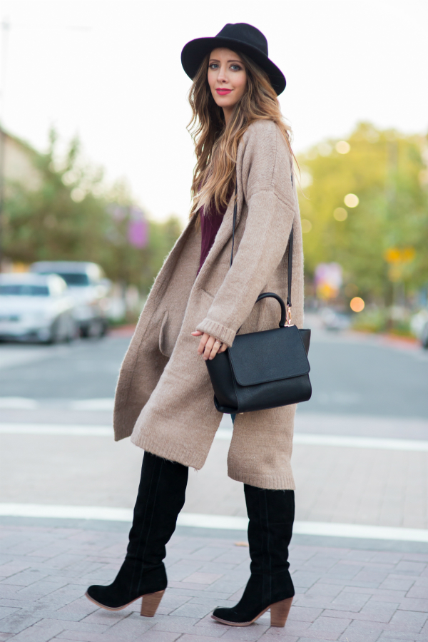 Long Cardi and OTK Boots for fall fashion