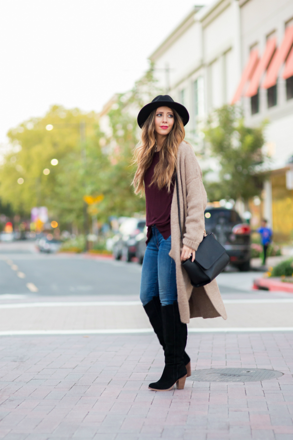 Long Cardi and OTK Boots for fall fashion