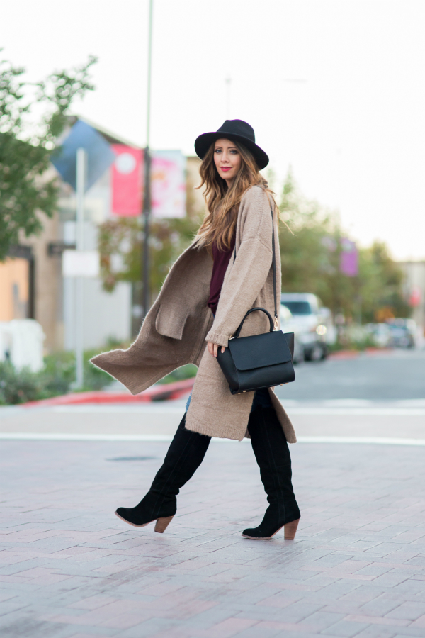 Long Cardi and OTK Boots for fall fashion