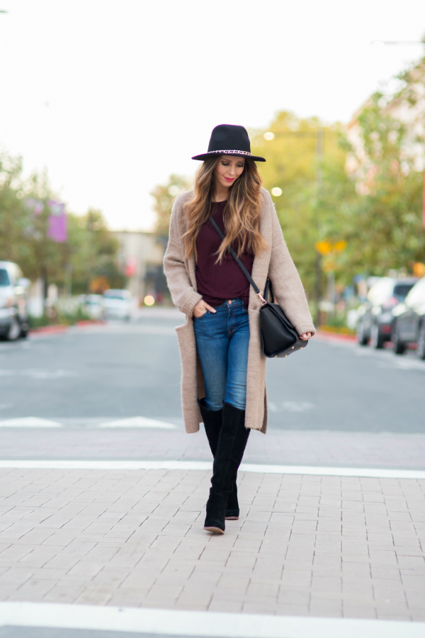 Long Cardi and OTK Boots for fall fashion