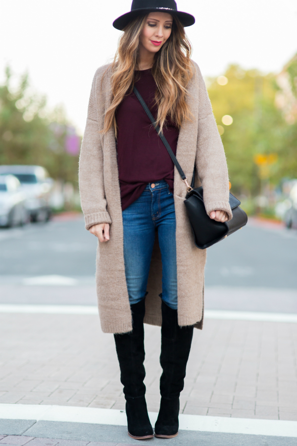 Long Cardi and OTK Boots for fall fashion