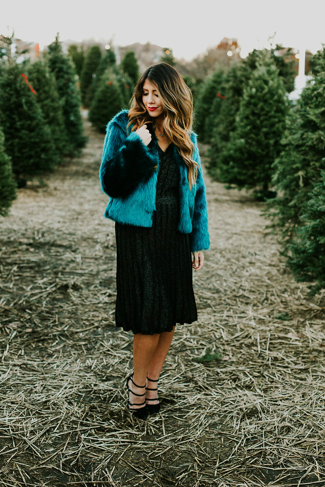 Black Dress, Faux Fur Coat