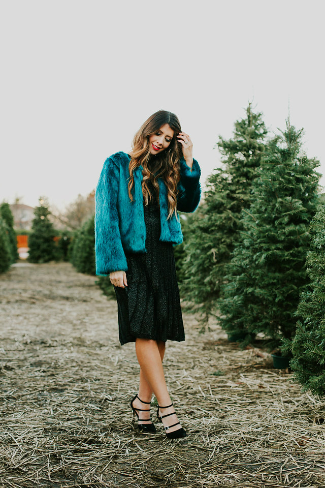 Black Dress, Faux Fur Coat