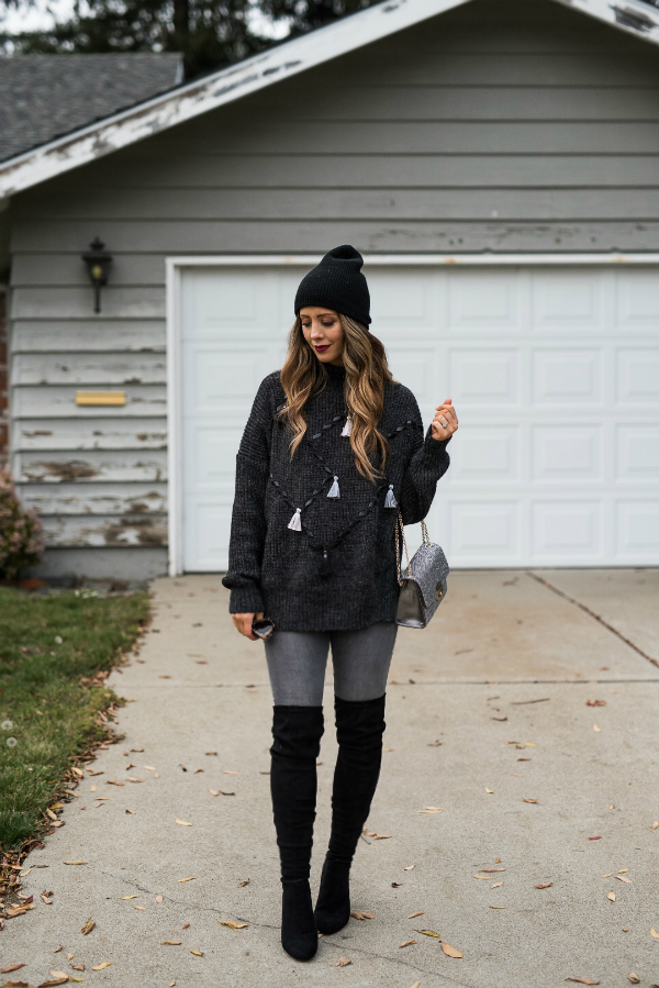 Oversized Sweater + OTK Boots. Winter Fashion