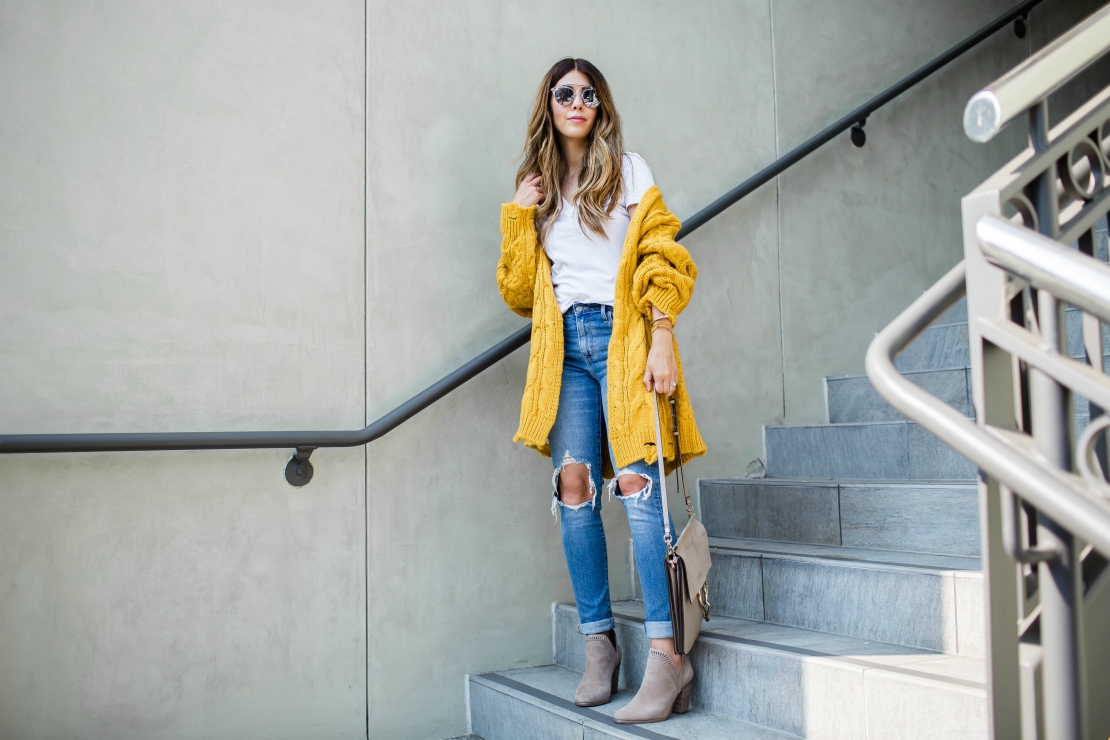 Chicwish yellow cardigan styled by popular San Francisco style blogger, The Girl in The Yellow Dress