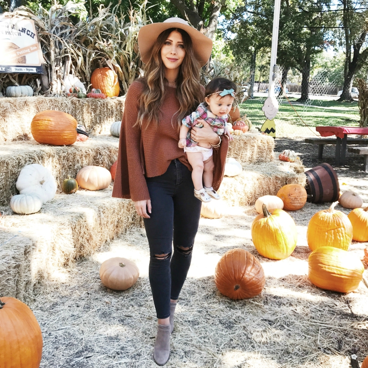 Fall Fashion, Flare Sleeve Sweater, Floppy Hat, Pumpkin Patch, Baby