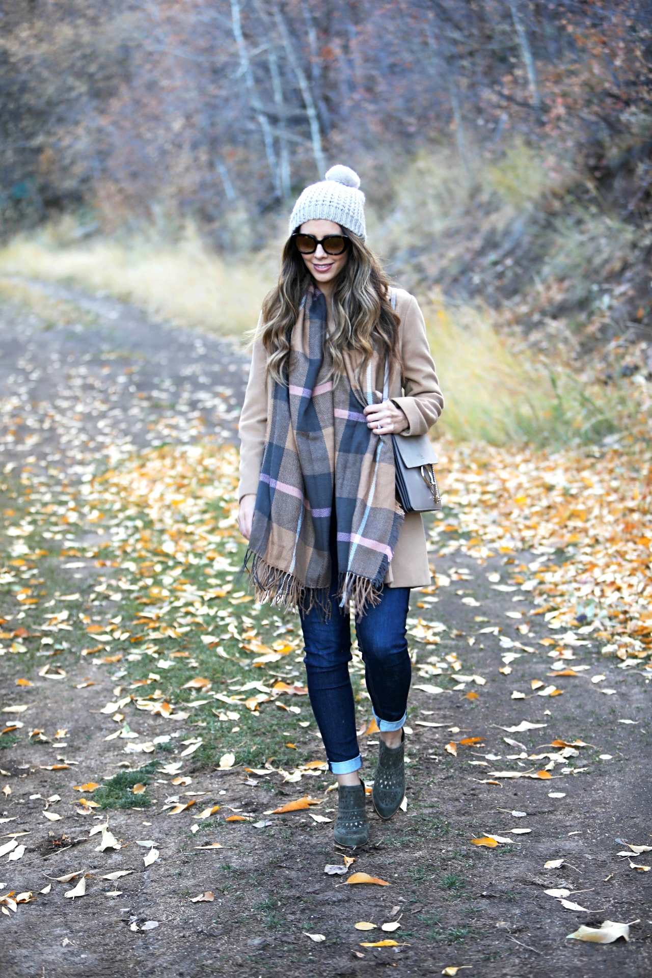 Fall Fashion, Scarf, Cecila New York, Beanie, Tan Coat, Rag and Bone Jeans 