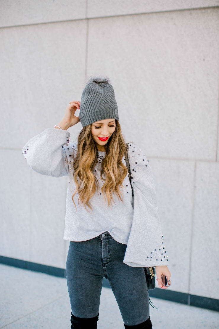 Pearl Sweater. OTK Boots, Grey Skinny Jeans, Nordstrom 