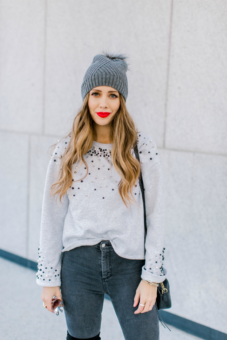 Pearl Sweater. OTK Boots, Grey Skinny Jeans, Nordstrom 