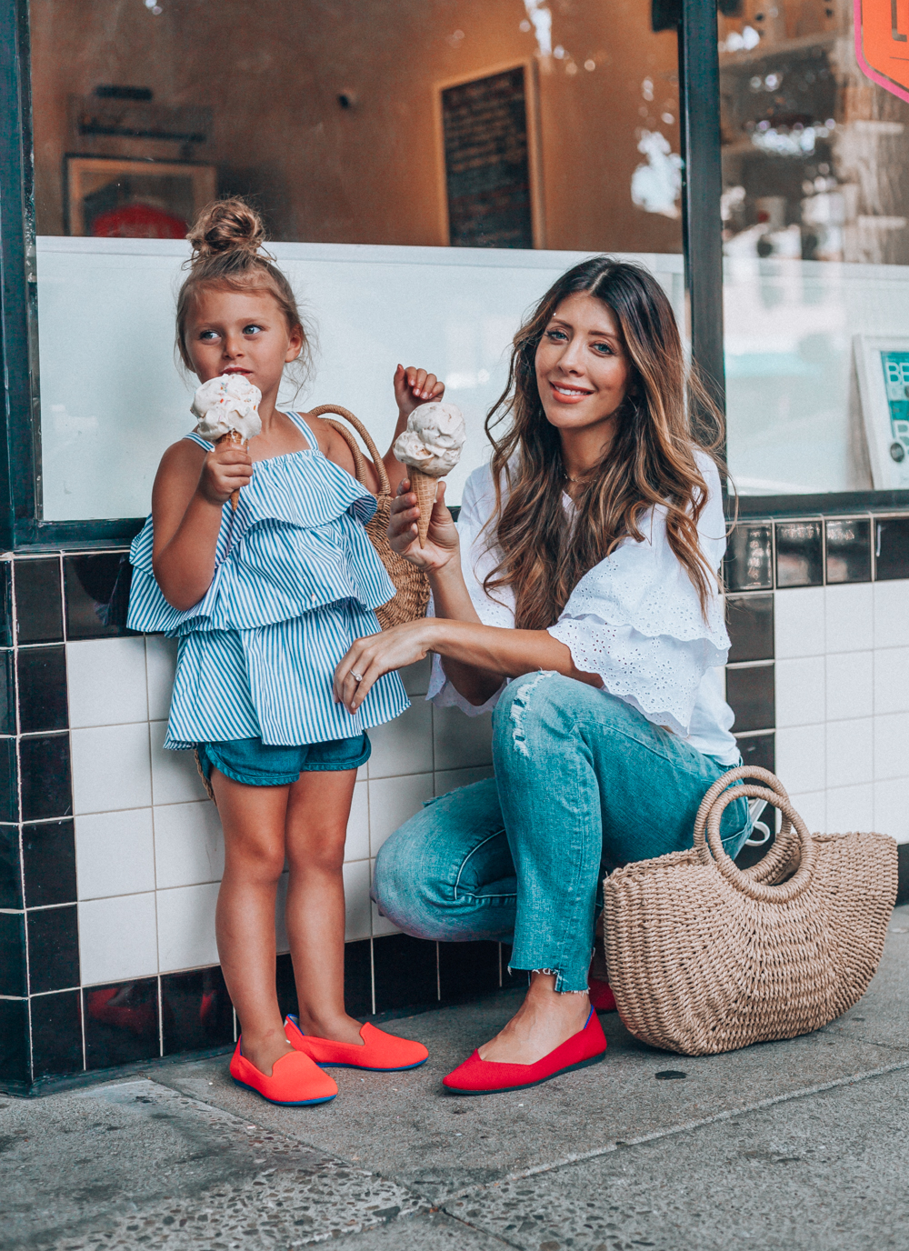 Ice Cream Date In Our Mommy and Me Rothy's Flats featured by popular San Francisco style blogger The Girl In The Yellow Dress