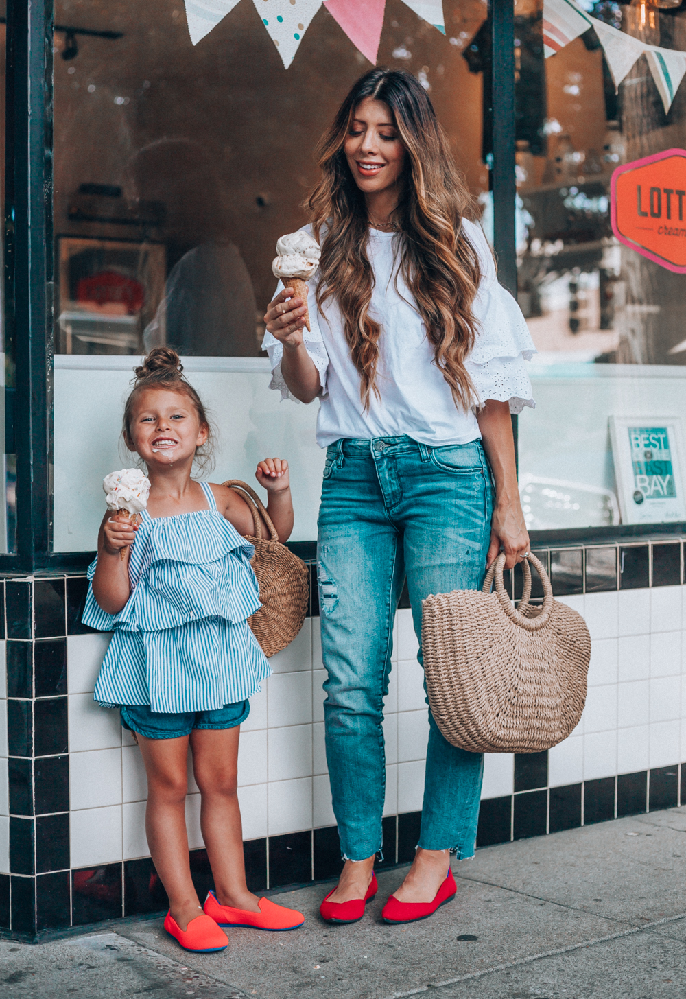 Ice Cream Date In Our Mommy and Me Rothy's Flats featured by popular San Francisco style blogger The Girl In The Yellow Dress