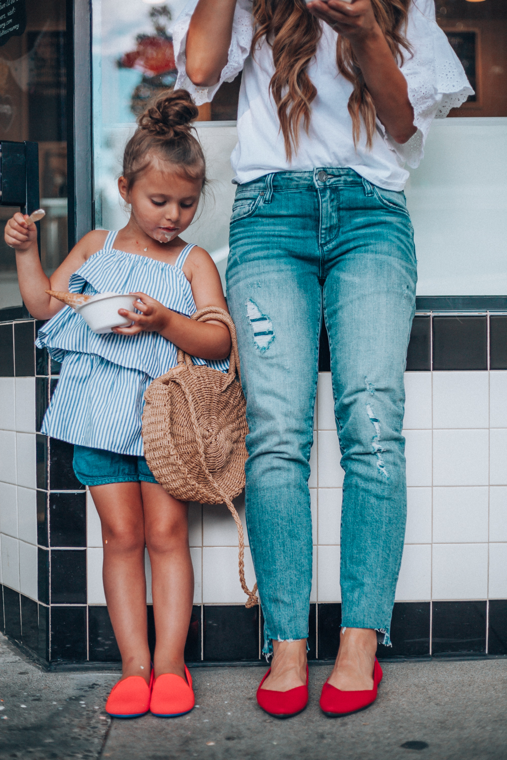 Ice Cream Date In Our Mommy and Me Rothy's Flats featured by popular San Francisco style blogger The Girl In The Yellow Dress