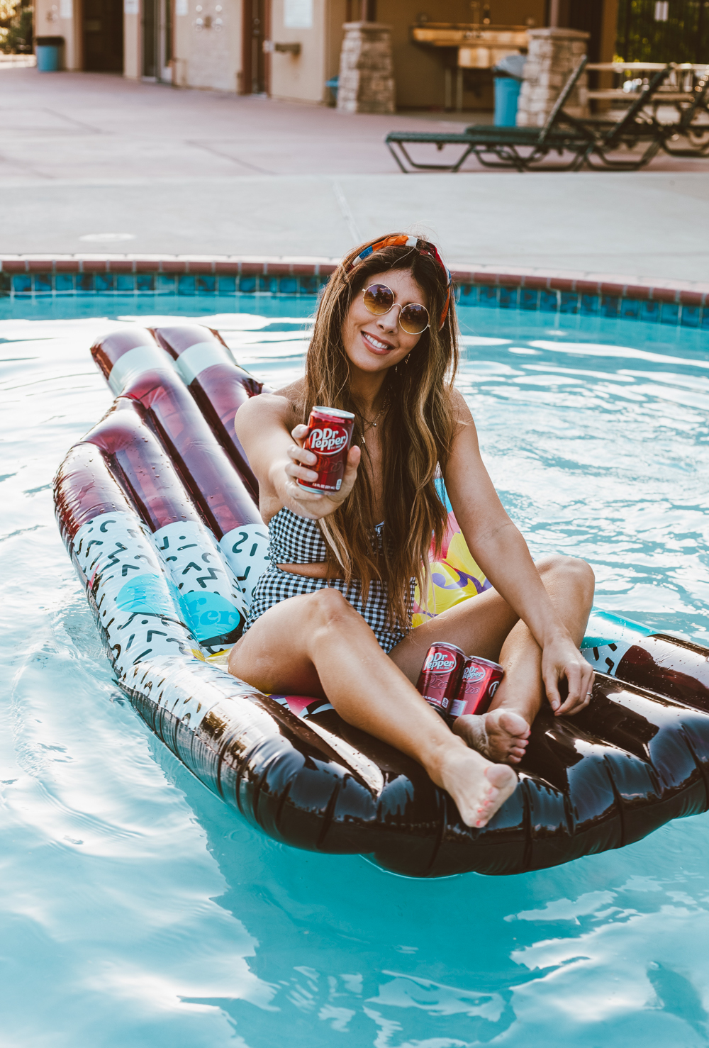 A Cool Summer Party with Dr. Pepper pool float featured by popular San Francisco lifestyle blogger, The Girl in The Yellow Dress