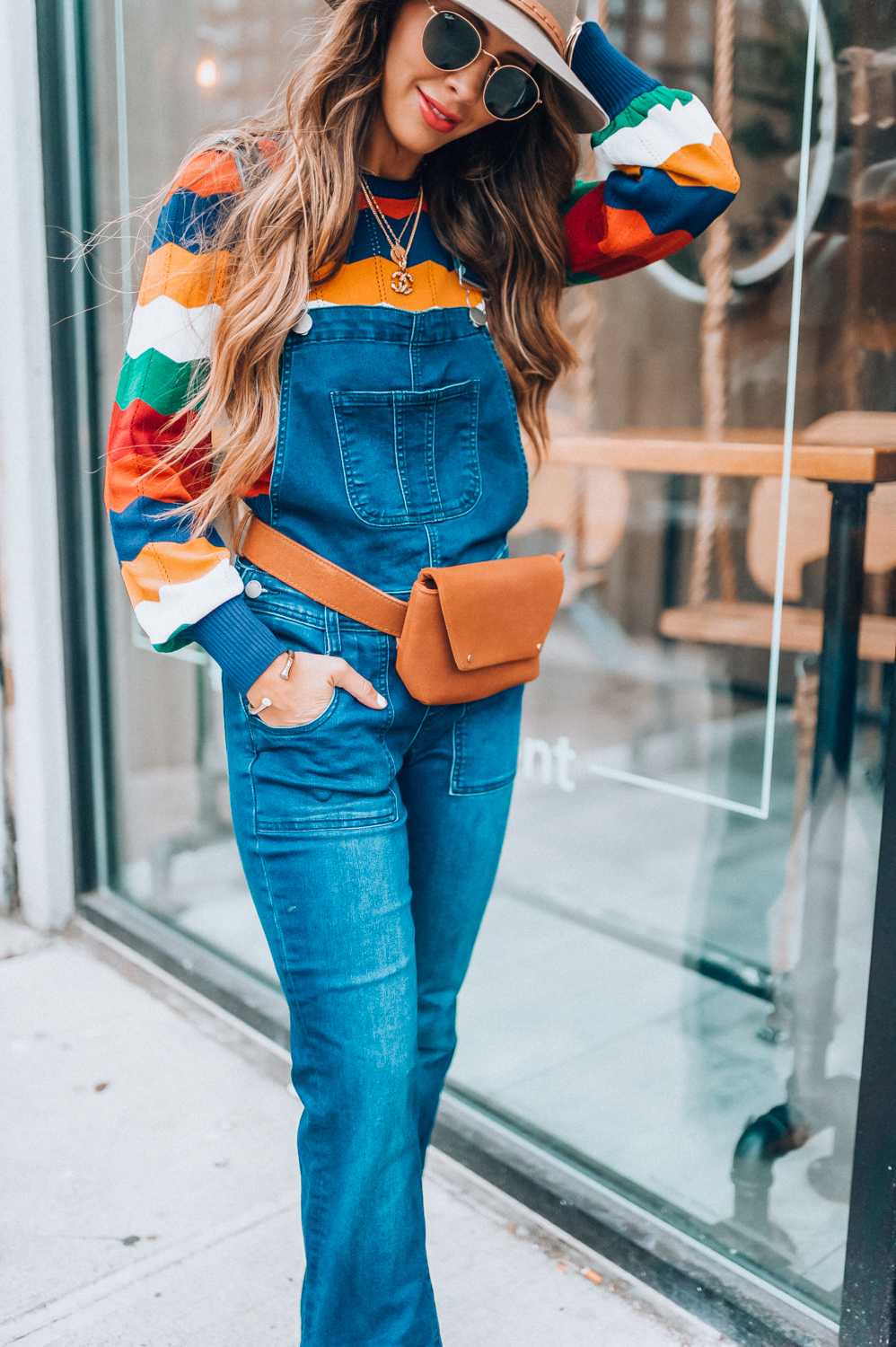 Rag & Bone Cropped Denim Overalls styled for NYFW by popular San Francisco fashion blogger, The Girl in The Yellow Dress