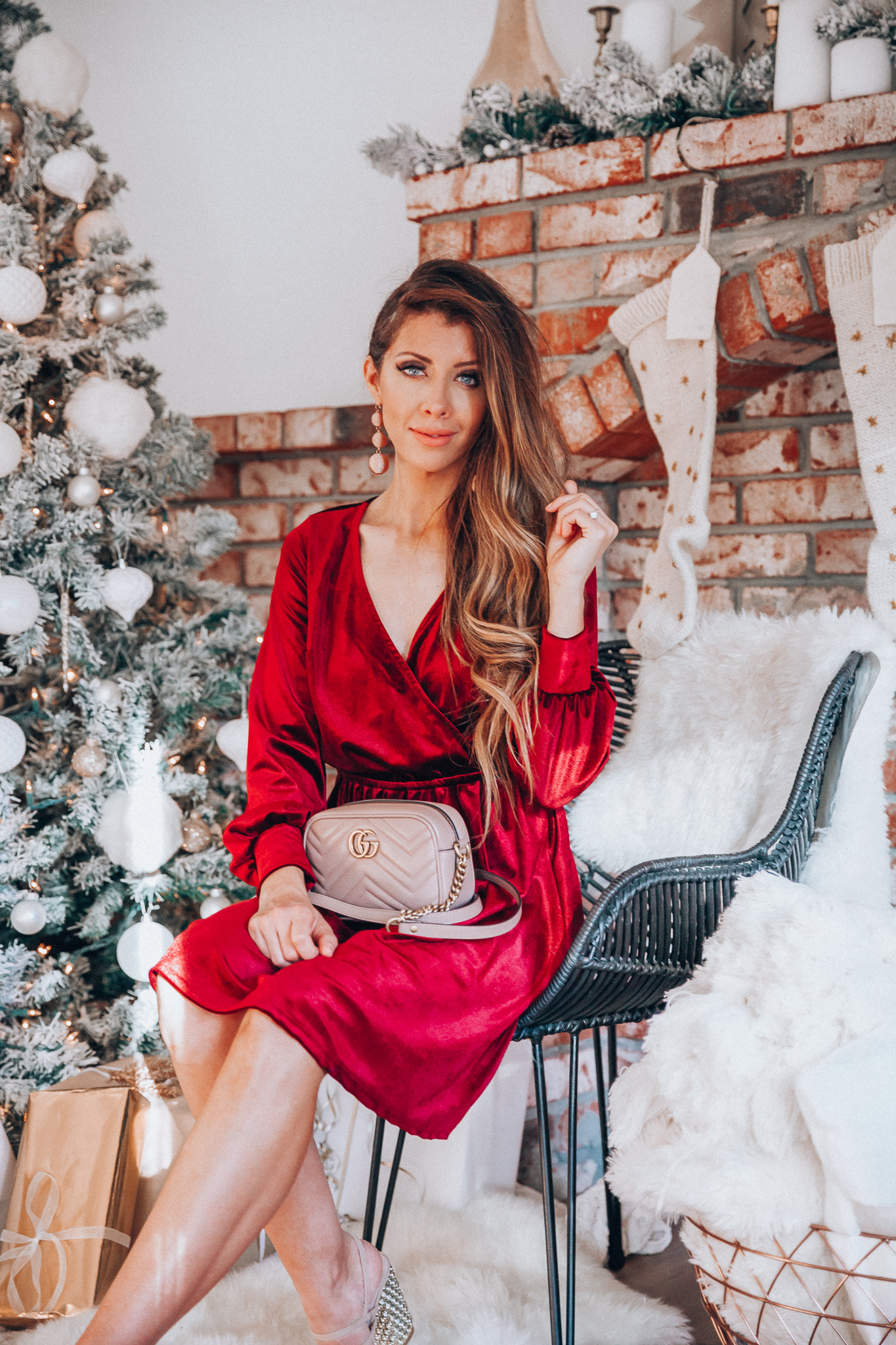 The Perfect Holiday Party Looks featured by top San Francisco fashion blog, The Girl in the Yellow Dress: image of a woman wearing a Modcloth red dress, Gucci Marmont bag and Marmont Heels