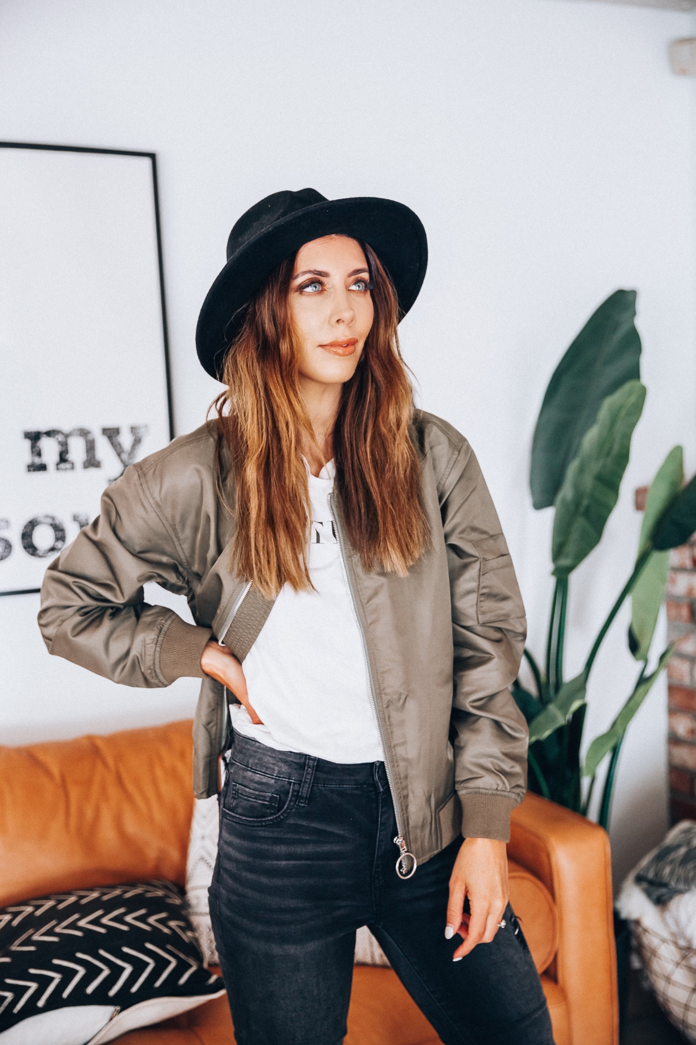 Go-To Fall Hats by popular San Francisco fashion blog, The Girl in the Yellow Dress: image of a woman wearing a Something Navy Braided Trim Felted Wool Panama Hat.